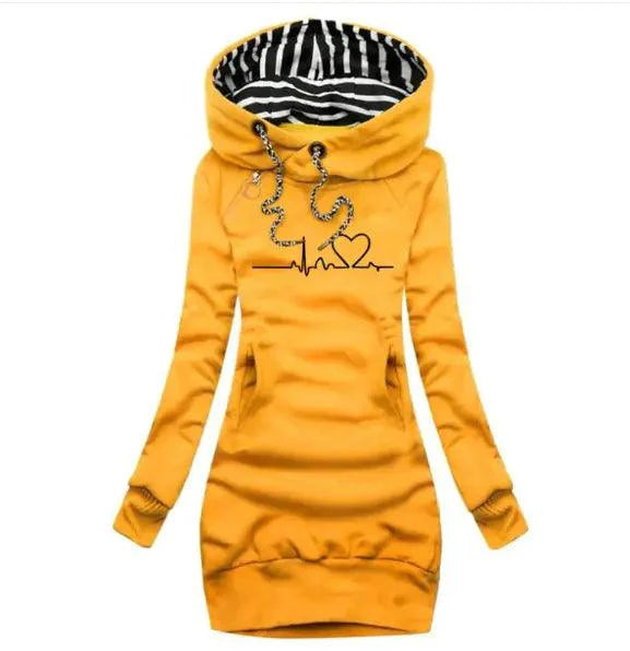 Mandotos chic hooded sweatshirt dress featuring a comfortable fit, casual style, and a cozy hood for versatile everyday wear.