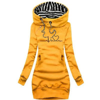 Mandotos chic hooded sweatshirt dress with a relaxed fit, featuring a hood, long sleeves, and soft fabric for casual comfort.