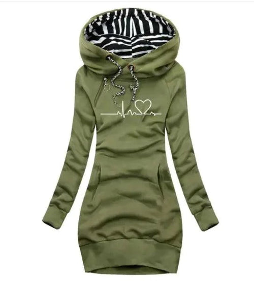 Mandotos chic hooded sweatshirt dress with a relaxed fit and cozy fabric, perfect for casual wear and stylish comfort.