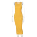 Mandotos chic knitted tank sweater dress displayed in a neutral color, featuring a sleeveless design and cozy knit texture.
