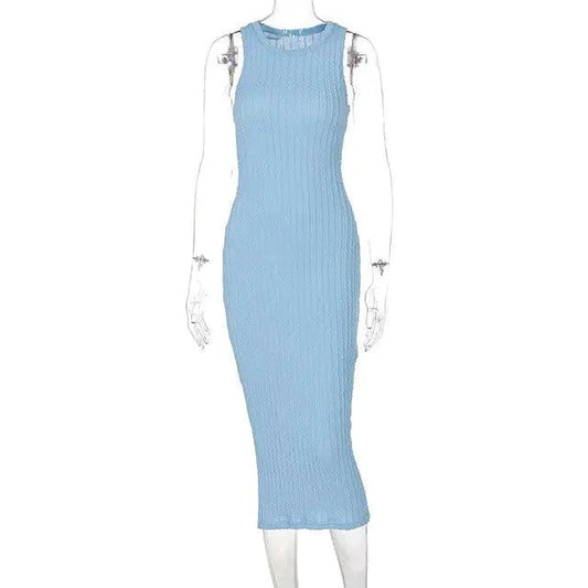 Mandotos chic knitted tank sweater dress featuring a fitted silhouette and cozy ribbed texture, perfect for casual and stylish wear.