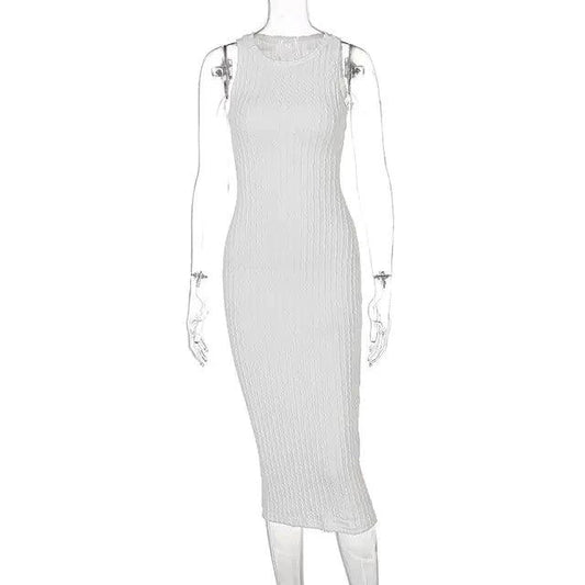 Mandotos chic knitted tank sweater dress featuring a fitted silhouette and cozy ribbed texture, perfect for casual wear
