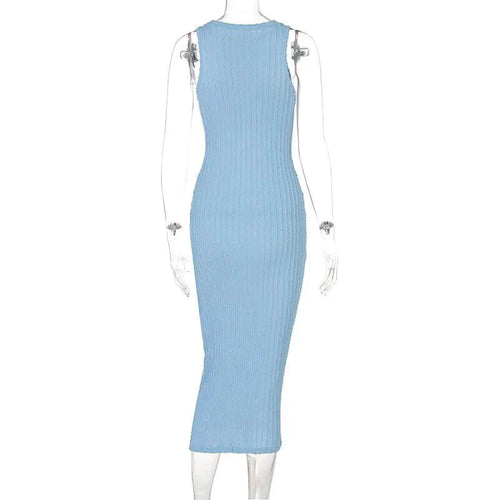 Mandotos chic knitted tank sweater dress featuring a fitted silhouette and cozy ribbed texture, perfect for casual or layered wear.