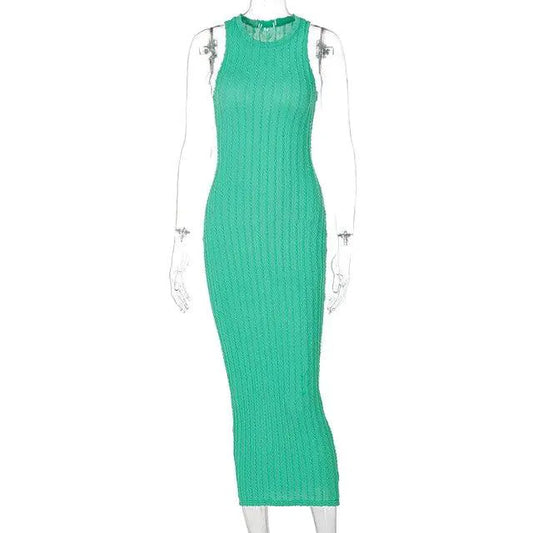 Mandotos chic knitted tank sweater dress featuring a fitted silhouette and cozy knit fabric, perfect for casual or layered looks.