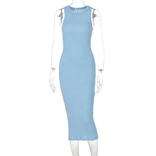Mandotos chic knitted tank sweater dress with a fitted silhouette, seamless design, and soft, textured fabric for a stylish look.