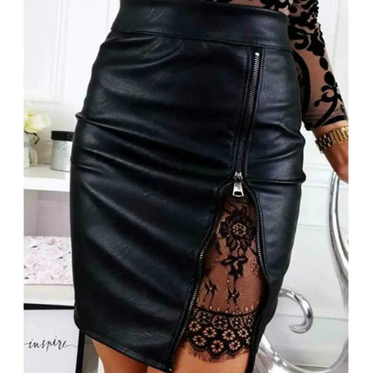 Mandotos chic lace mini skirt featuring intricate lace details, fitted waist, and stylish short length for a trendy look.