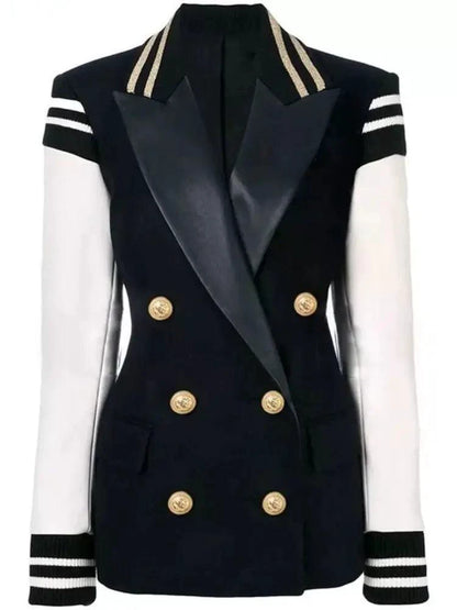 Mandotos chic leather blazer coat, tailored fit with lapel collar and sleek design, ideal for stylish layered looks.