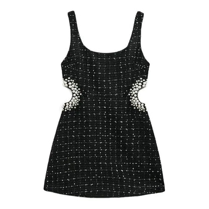 Mandotos chic off-shoulder mini dress showcasing a stylish, fitted design with short sleeves and a flared hem.