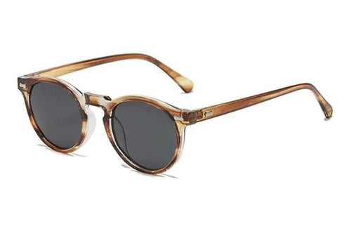 Mandotos chic round UV-block sunglasses with black frames and tinted lenses, stylish and protective eyewear.