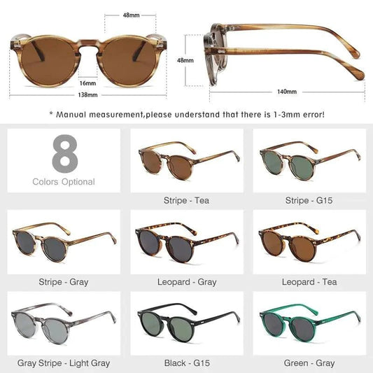Mandotos chic round UV-block sunglasses with black frames and dark lenses, stylish eyewear for sun protection.