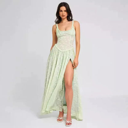 Mandotos chic v-neck lace sundress with floral pattern, sleeveless design, and lightweight fabric perfect for summer wear.