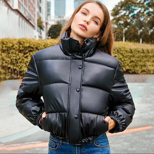 Mandotos chic winter PU leather jacket with stylish design, featuring a tailored fit and smooth, high-quality leather appearance.