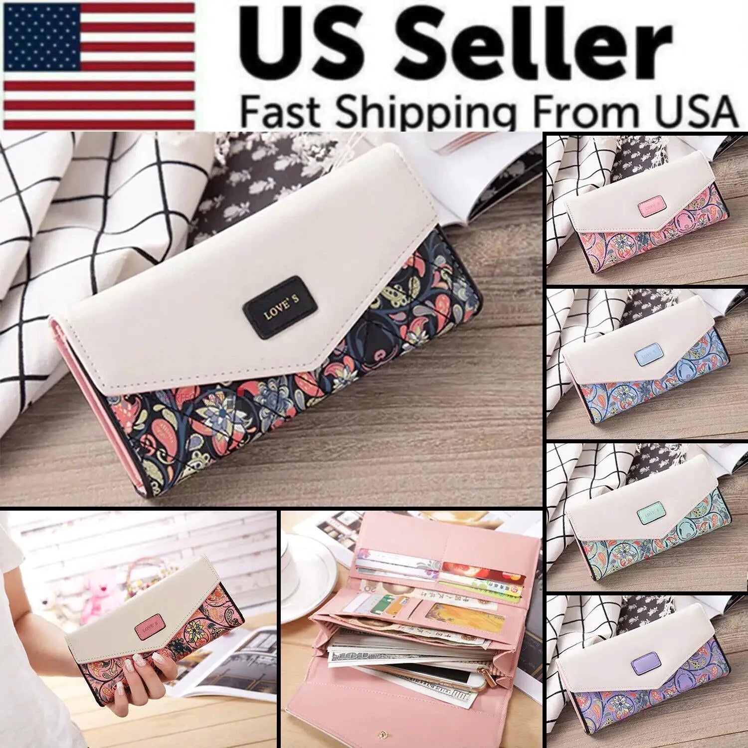 Mandotos chic women's leather clutch wallet and card holder with multiple card slots and sleek design.