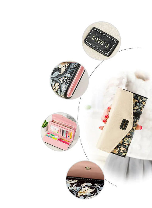 Mandotos chic women's leather clutch wallet with card holder, featuring a sleek design and compact size for stylish organization.