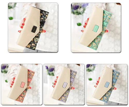 Mandotos women's leather clutch wallet with card holder, featuring a sleek design and compact style for everyday use.