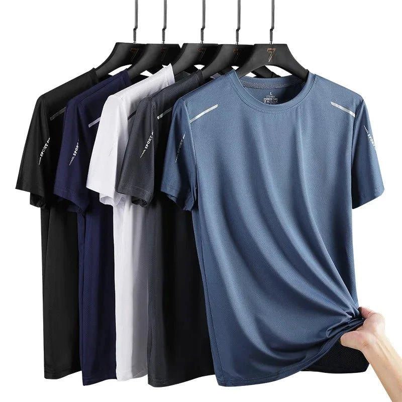 Mandotos men's quick dry running T-shirt, size M, breathable outdoor sports tee for hiking and fishing in summer.