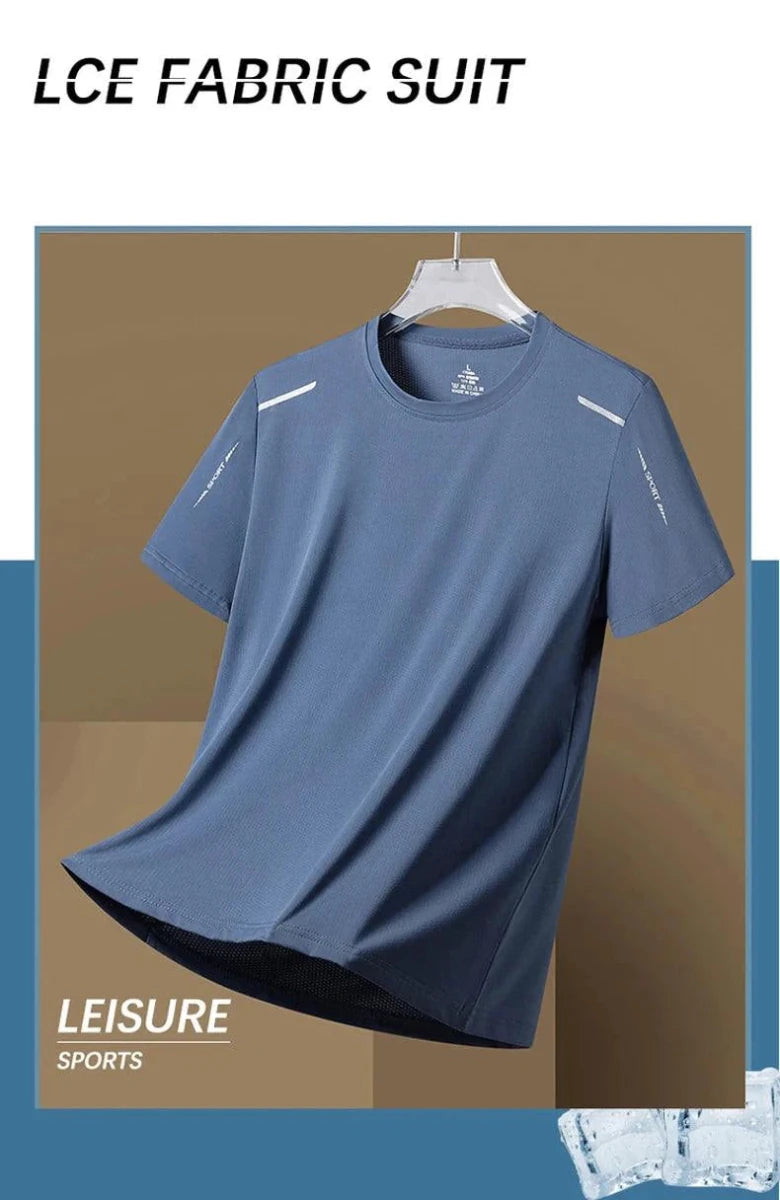 Mandotos men's quick dry running T-shirt, size M, breathable outdoor sports tee for hiking, fishing, and summer activities.