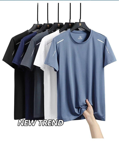 MANDOTOS men's quick dry running T-shirt, size M, breathable outdoor sports tee for hiking, fishing, and summer activities.