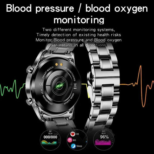 Mandotos Circle Elite Smart Watch with round display, fitness tracking, and sleek black band.