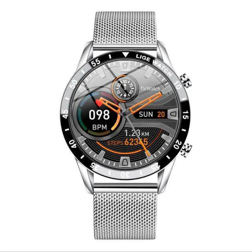 Mandotos Circle Elite Smart Watch with round display, black band, and fitness tracking features on a sleek black watch face.