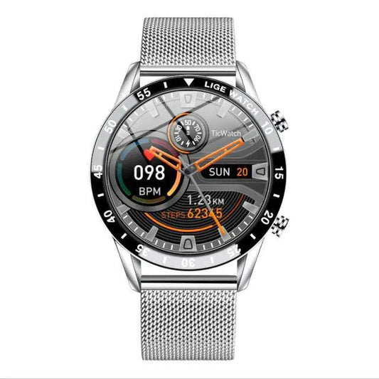 Mandotos Circle Elite Smart Watch with round display, fitness tracking, and sleek black band on a white background.