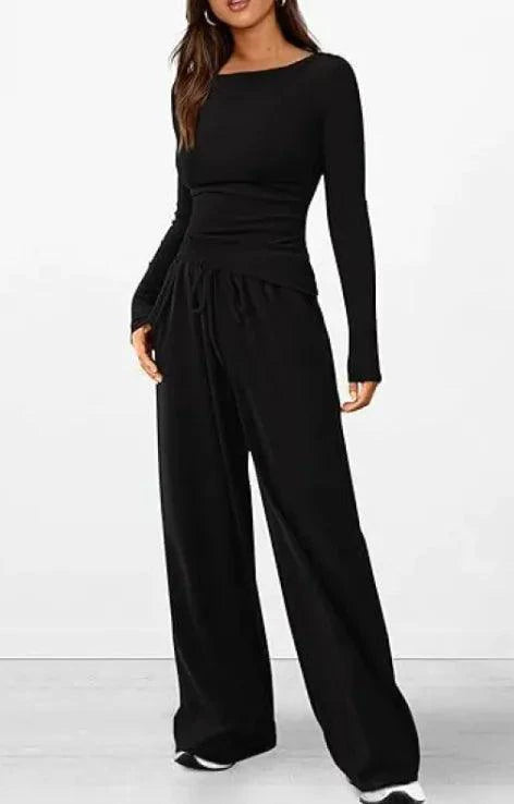 MANDOTOS City Comfort Asymmetrical Ensemble featuring stylish layered tops and comfortable fabric, perfect for casual wear.