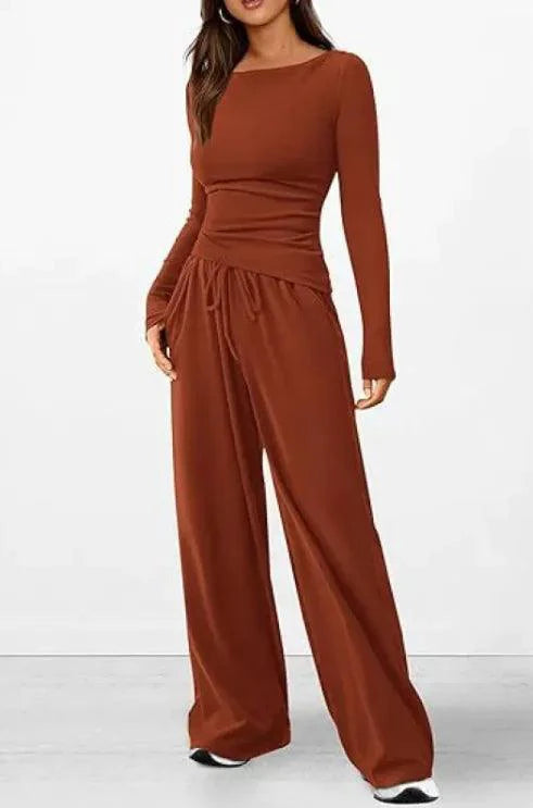 Mandotos City Comfort Asymmetrical Ensemble featuring stylish layered top and matching pants in a casual urban look