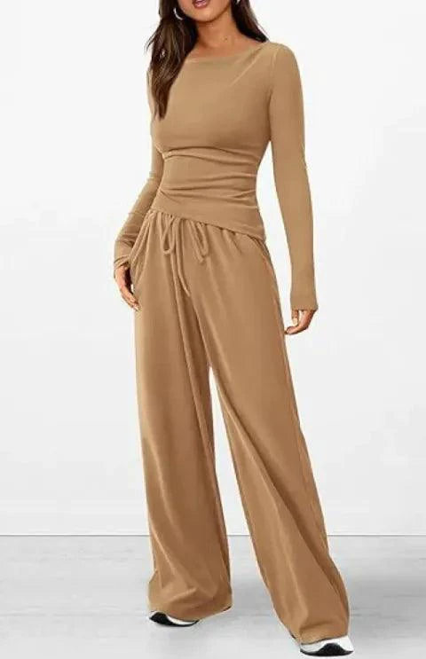 Mandotos City Comfort Asymmetrical Ensemble featuring a stylish top and matching pants in a modern, urban design.