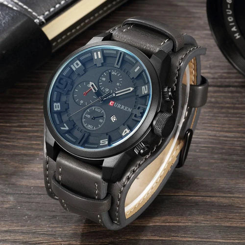 Mandotos classic gents leather watch with round dial, black strap, and silver case, showcasing elegant men's wristwatch design.