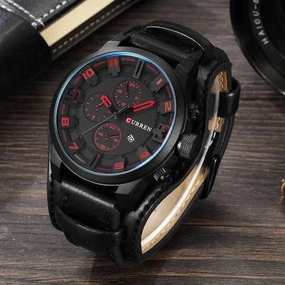 Mandotos classic gents leather watch with round dial and genuine leather strap, stylish men's timepiece.