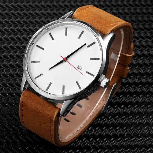 Mandotos classic leather watch with a round dial and leather strap, showcasing elegant craftsmanship and timeless design.