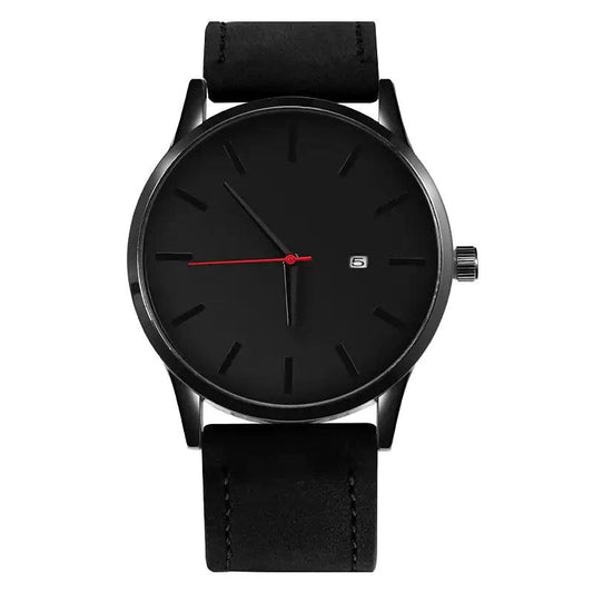 Mandotos Classic Leather Timepiece featuring a sleek leather strap and round dial with minimalist design.