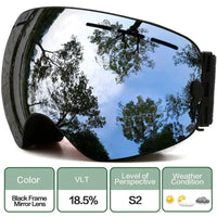 Mandotos ClearView anti-fog ski goggles with adjustable strap and wide lens for clear vision on the slopes.