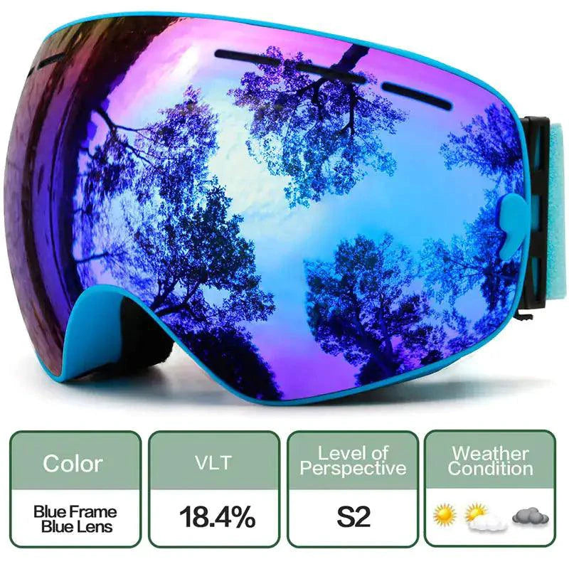 Mandotos ClearView anti-fog ski goggles with adjustable strap and clear lens, designed for winter sports and outdoor skiing activities.