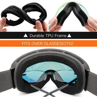 Mandotos ClearView anti-fog ski goggles with adjustable straps and wide lens for clear vision on the slopes.