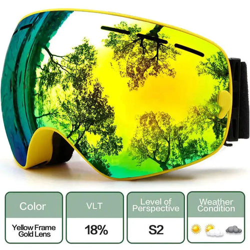 Mandotos ClearView anti-fog ski goggles with adjustable strap and reflective lens for winter sports protection and clear vision