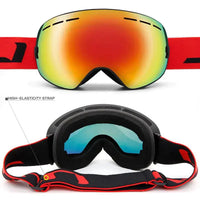 Mandotos ClearView anti-fog ski goggles with wide lens and adjustable strap, designed for clear visibility on the slopes.