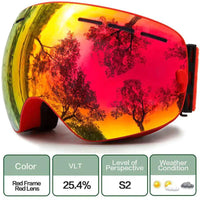 Mandotos ClearView anti-fog ski goggles with wide lens and adjustable strap for clear vision in snowy conditions.
