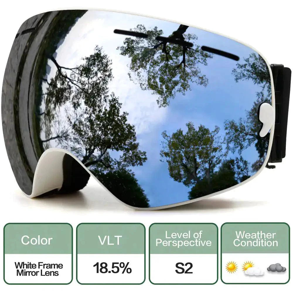 Mandotos ClearView anti-fog ski goggles with adjustable strap and clear lens for optimal visibility in winter sports.