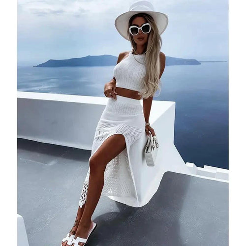 Mandotos Coastal Chic beach knit skirt set featuring a stylish, comfortable, and versatile design perfect for casual summer wear.