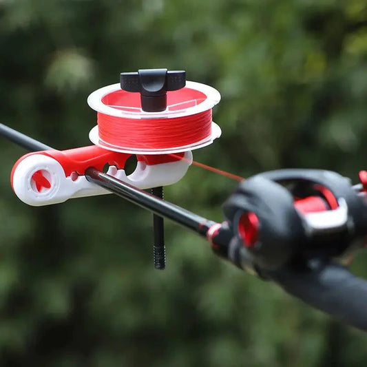 Mandotos Compact Fishing Line Spooler for easy spool handling and line winding, shown in a close-up view.