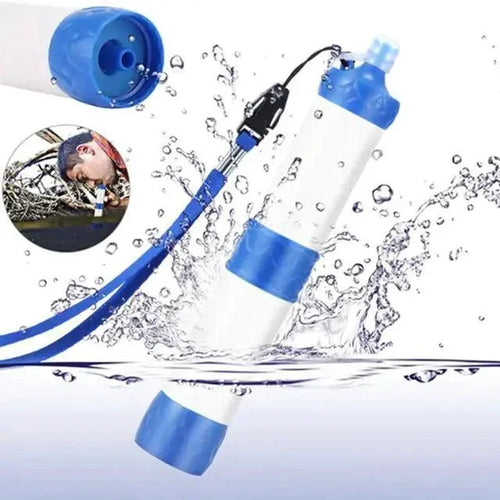 Mandotos Compact Travel Water Filter showing its portable design and filter cartridge for clean drinking water on the go.