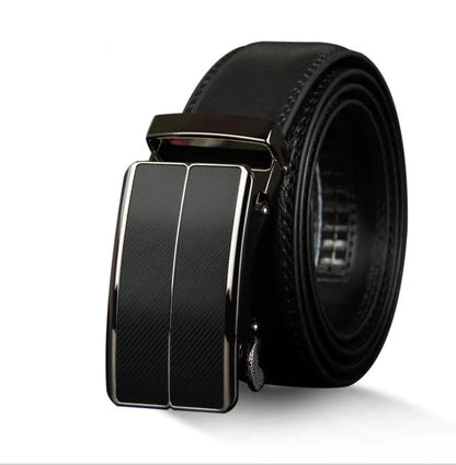 Mandotos contemporary leather belt with sleek design, featuring a polished buckle and smooth leather strap.