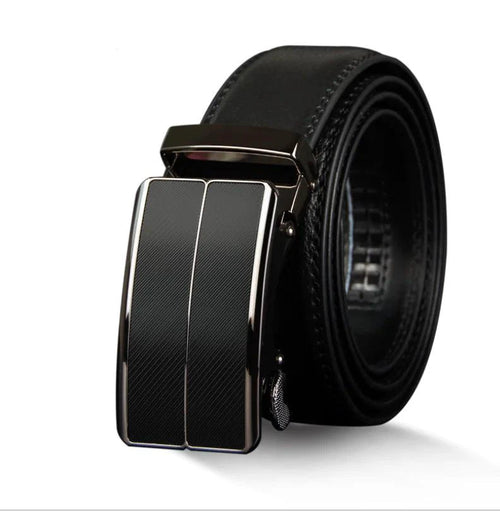 Mandotos contemporary leather belt with sleek design, featuring a polished buckle and smooth leather strap.