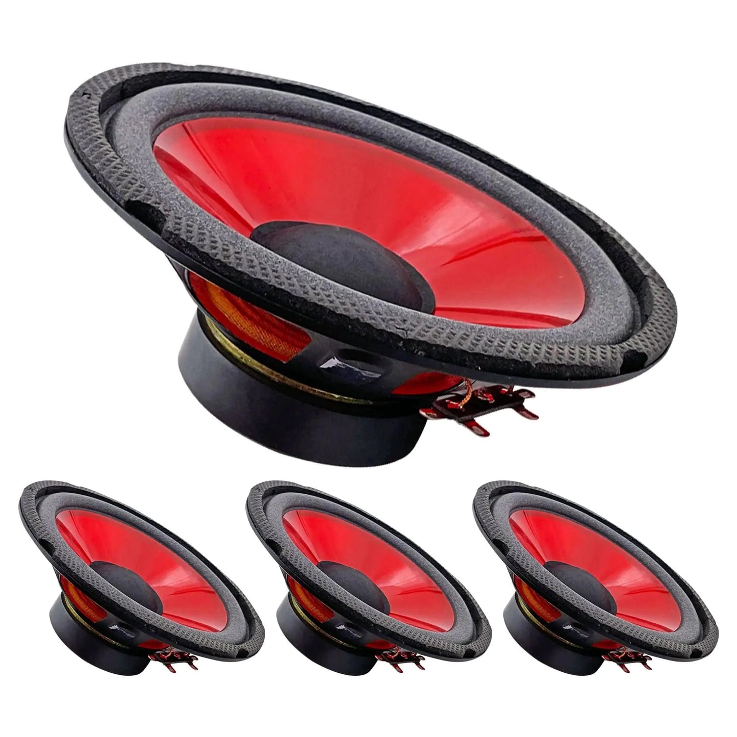 Mandotos CoreBass 6-inch 300W car subwoofer showing a black subwoofer with mounting brackets and wiring connections.