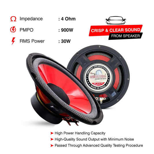 Mandotos CoreBass 6-inch 300W car subwoofer showing a black subwoofer with mounting brackets and wiring connections.