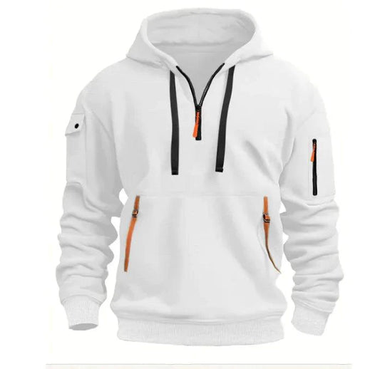 Mandotos cotton dropped shoulder hooded sweatshirt showing a relaxed fit, with a hood and long sleeves in soft cotton fabric.