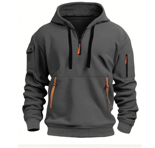 Mandotos cotton dropped shoulder hooded sweatshirt with a relaxed fit and front pocket, casual and comfortable for everyday wear.