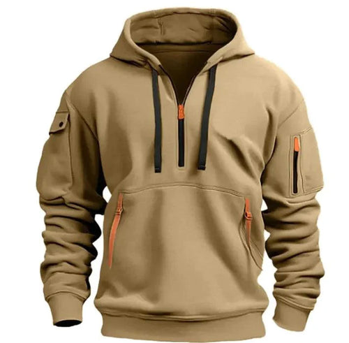 Mandotos cotton dropped shoulder hooded sweatshirt with relaxed fit, featuring a cozy hood and comfortable long sleeves.