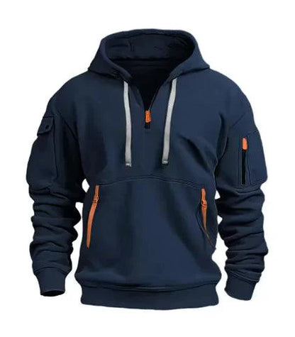 Mandotos cotton dropped shoulder hooded sweatshirt with relaxed fit and cozy hood, shown in natural fabric and casual style.